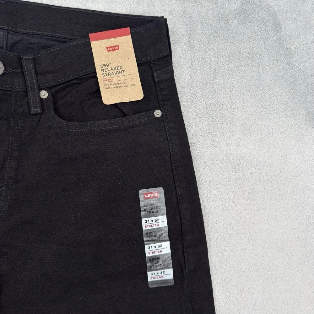 Levi's 559 Jeans Mens W31 L32 Relaxed Straight Slim Fit Stretch Black Denim